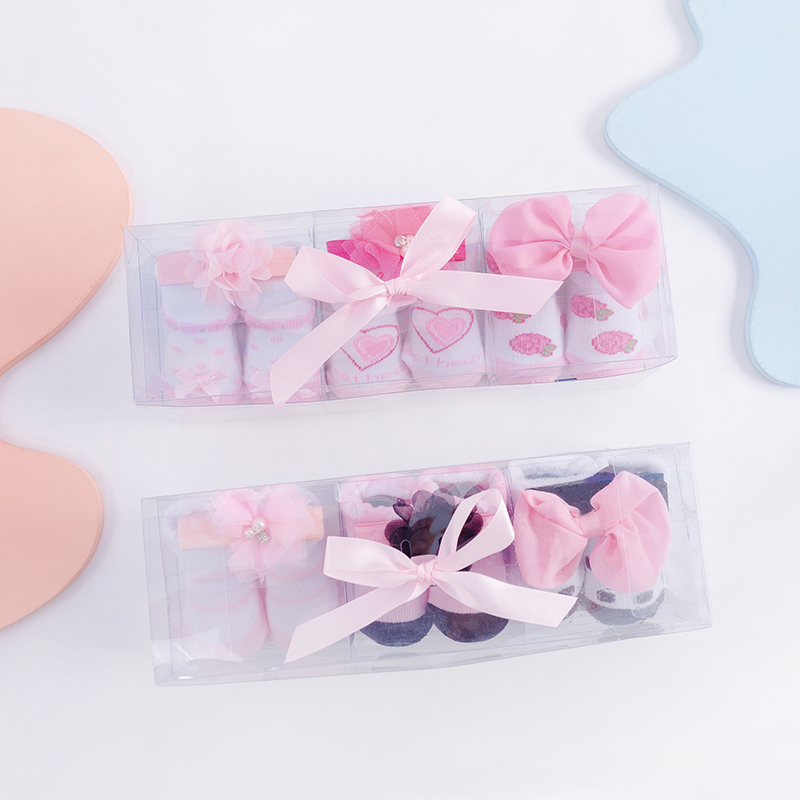 breathable baby socks infant cotton socks pvc box gift set kids socks three pairs
