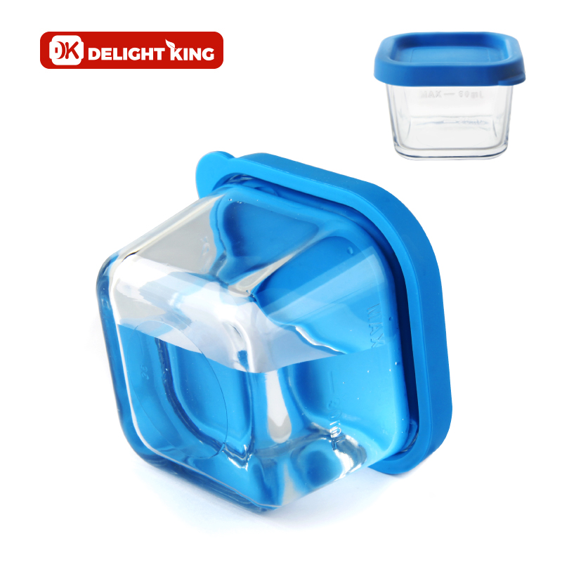 4 pieces baby Glass food containers set with pp organizer mini glass container