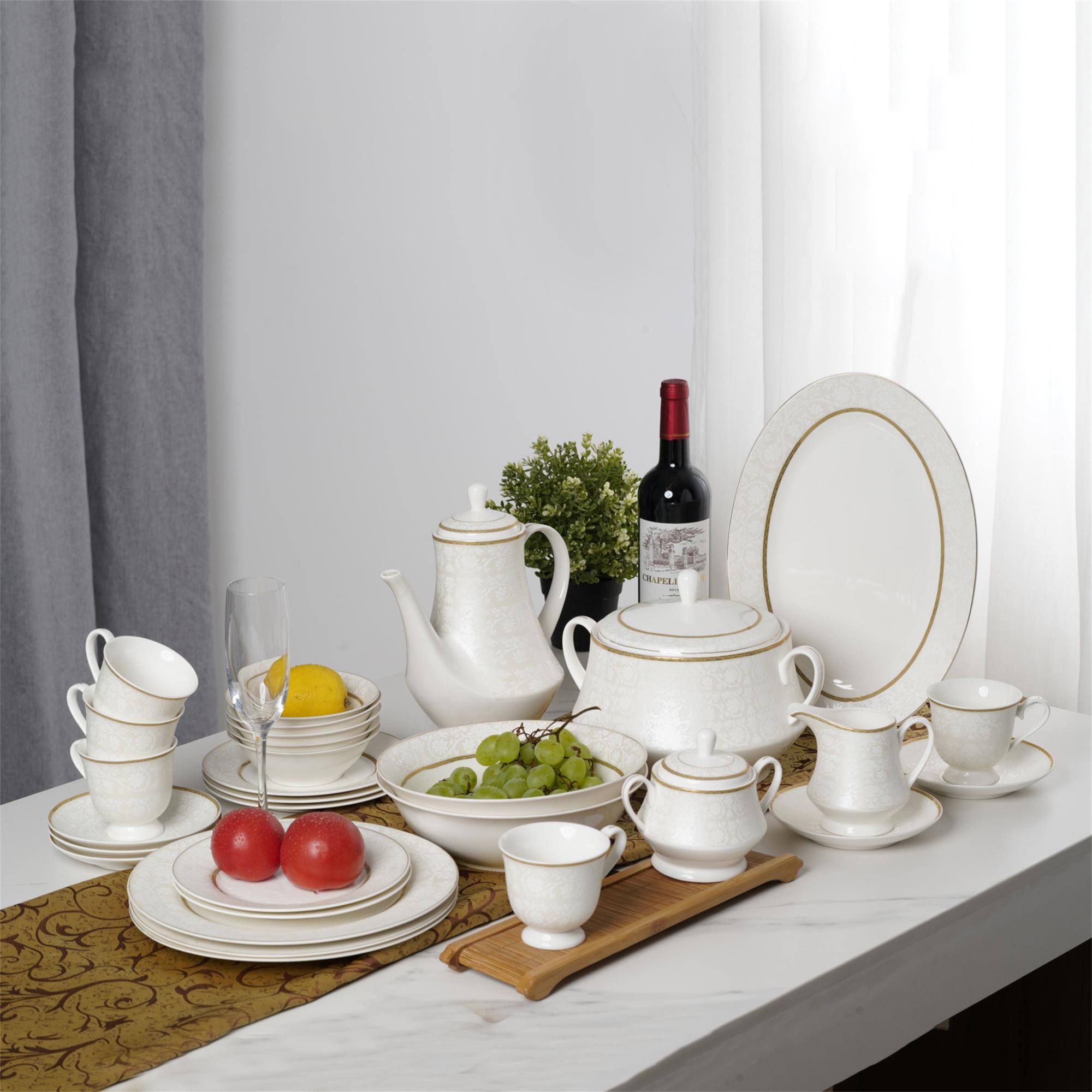 Royal Middle Eastern Style Ceramic White Porcelain Tableware Drinking Set