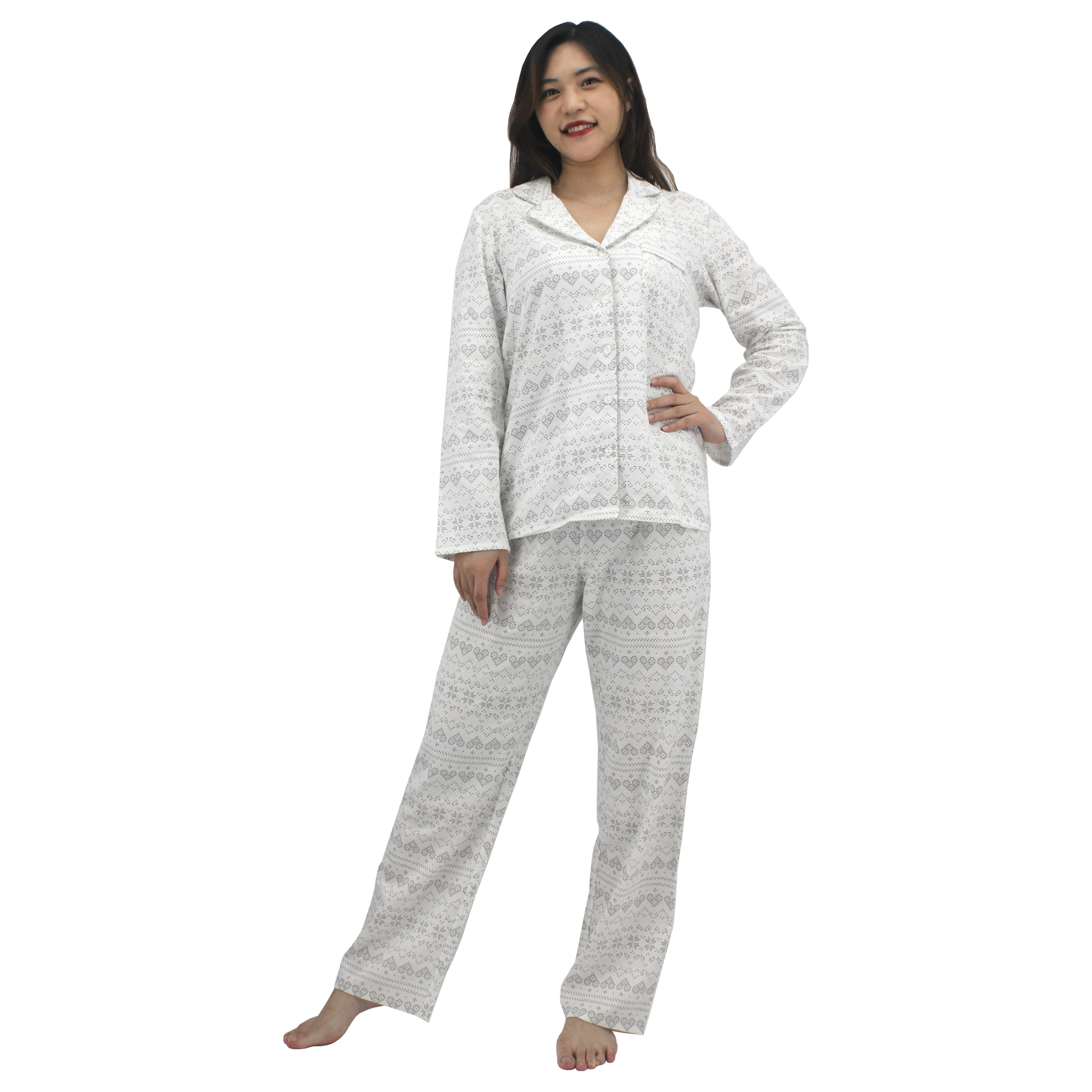 Ladies Woven Cotton Brushed Printed Pj Set