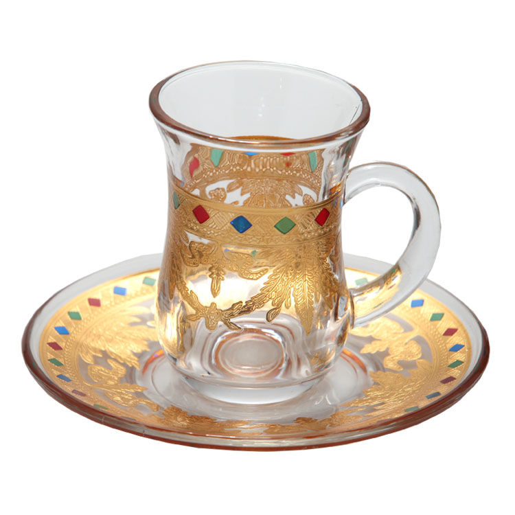 High Quality 150ml Glass Cup And Saucer With Decal Coffee Mugs
