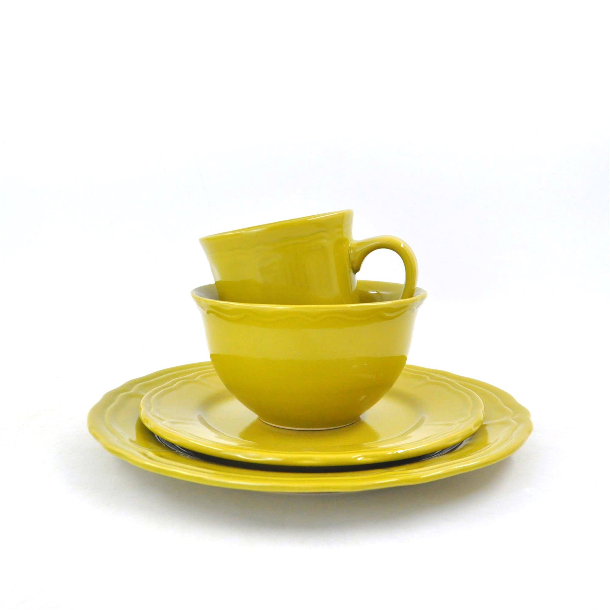 Embossed design ceramic tableware 16 pcs multi-color household tableware set