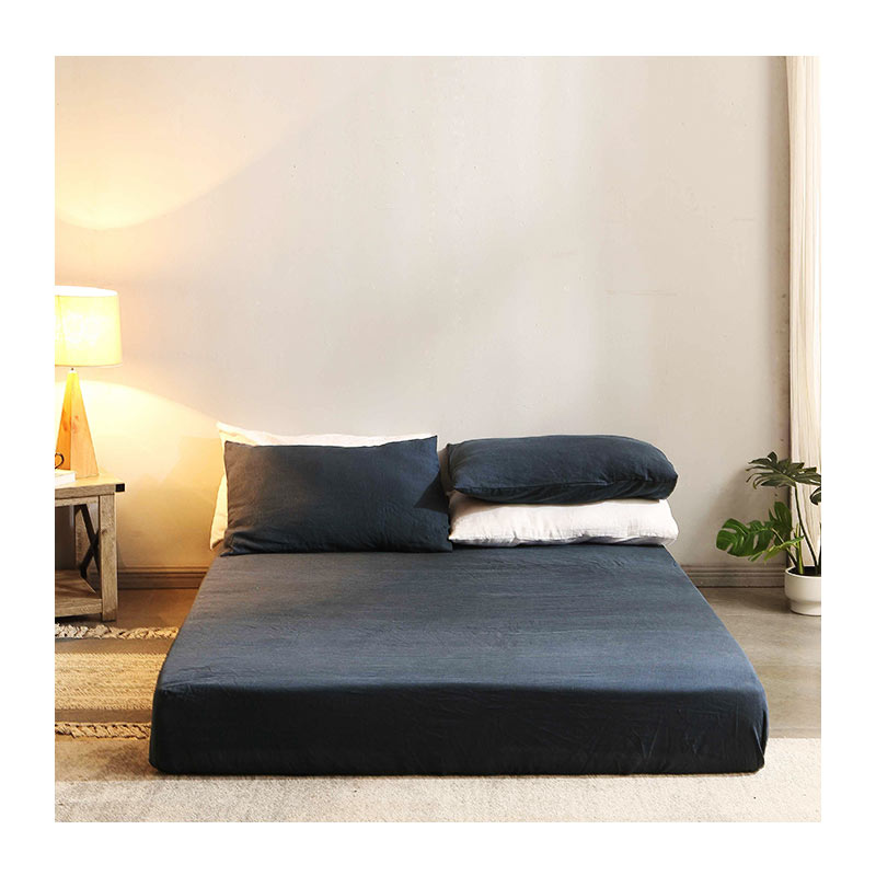 100% French Linen Bedding Stone Washed Deep Ocean Blue Flax Sheet Set