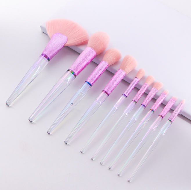 10pcs Laser Shiny Pink Hair Makeup Brush Set