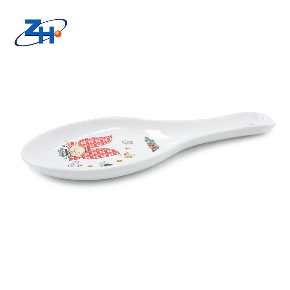 New bone china soup spoon with printing spoon rest