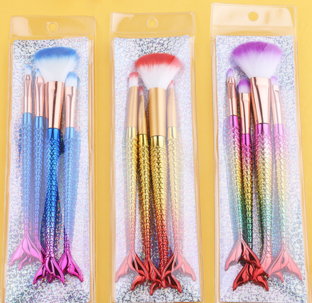 4pcs Mermaid Fish Tale Beauty Tool Cosmetic Brush Set