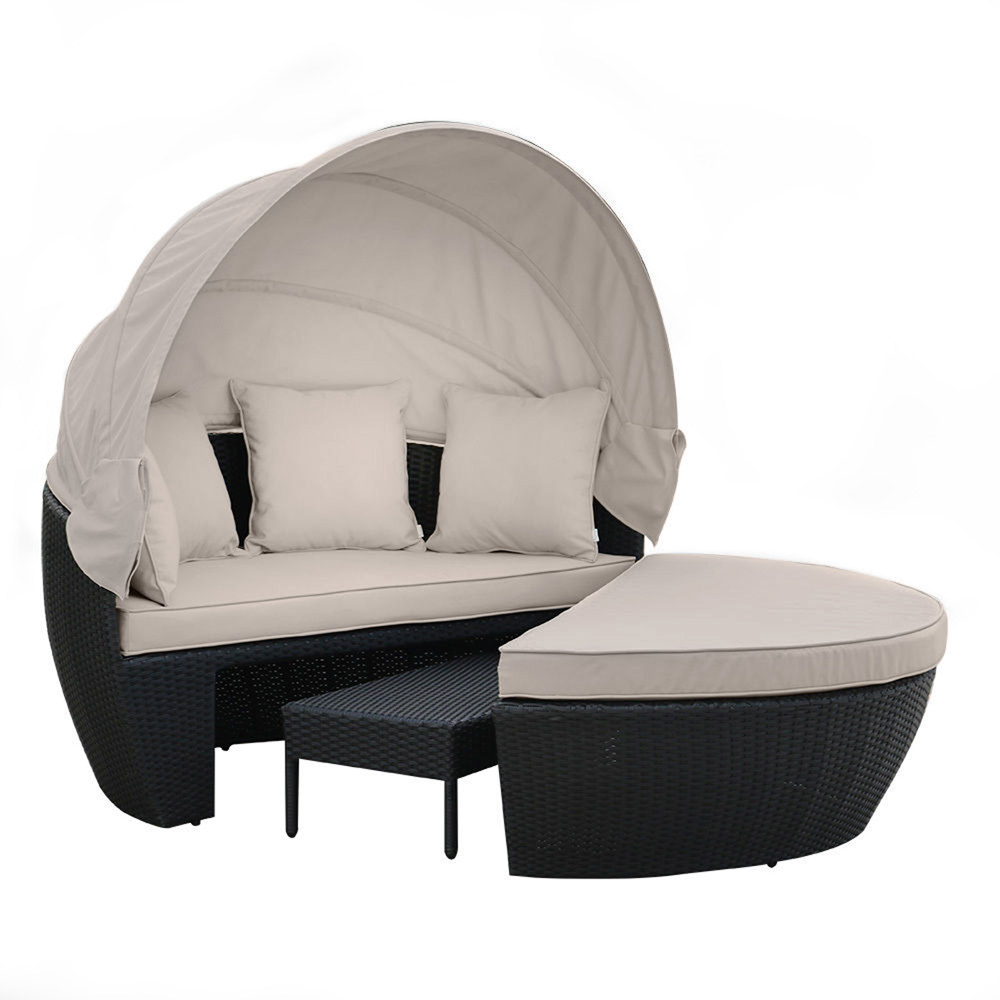 Outdoor Daybed 2-in-1 Poly Rattan Sunbed with Canopy