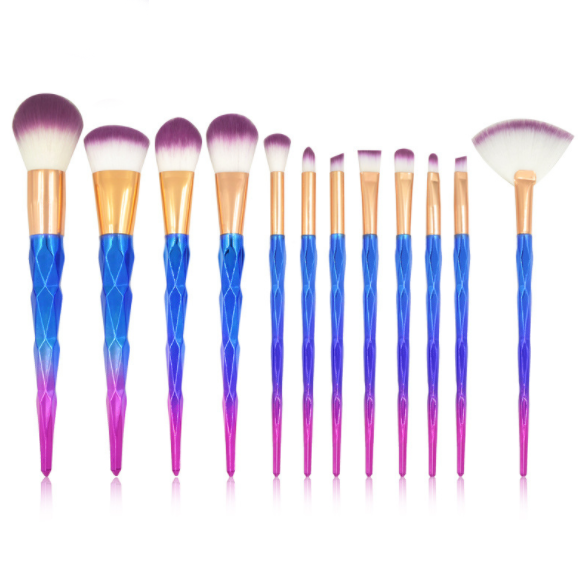 12pcs Colorful Diamond Shape Mermaid Beauty Tool Set