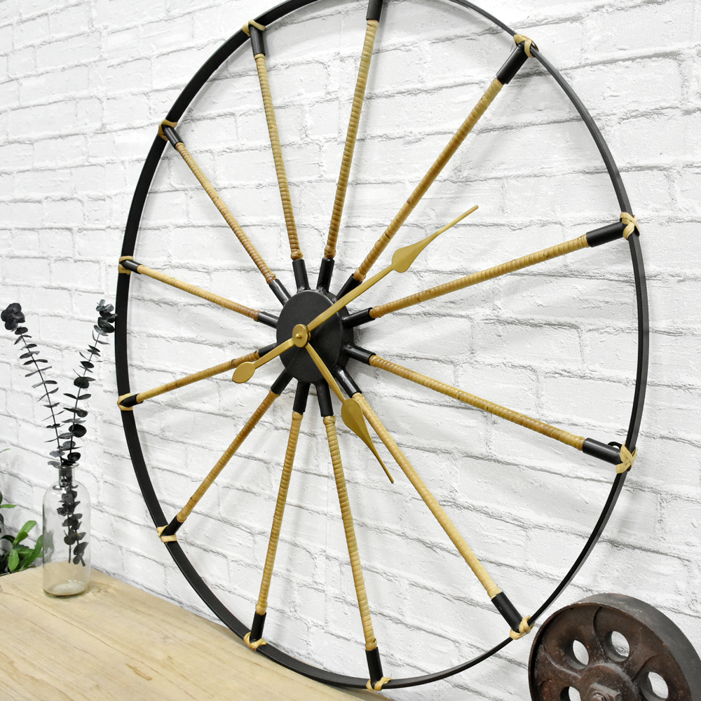 New Design 34inch Modern Metal Wall Clock Minimalist Chic Functional Wall Decor for Home or Office With Bamboo Meaving
