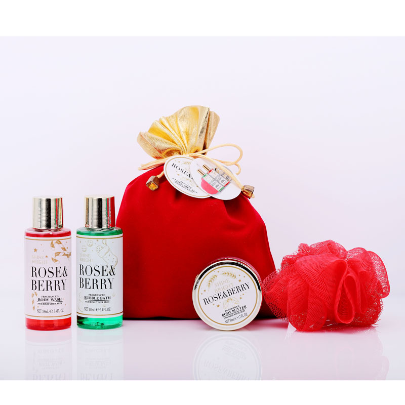 custom christmas design shower gel bubble bath room spa gift set pack with bag