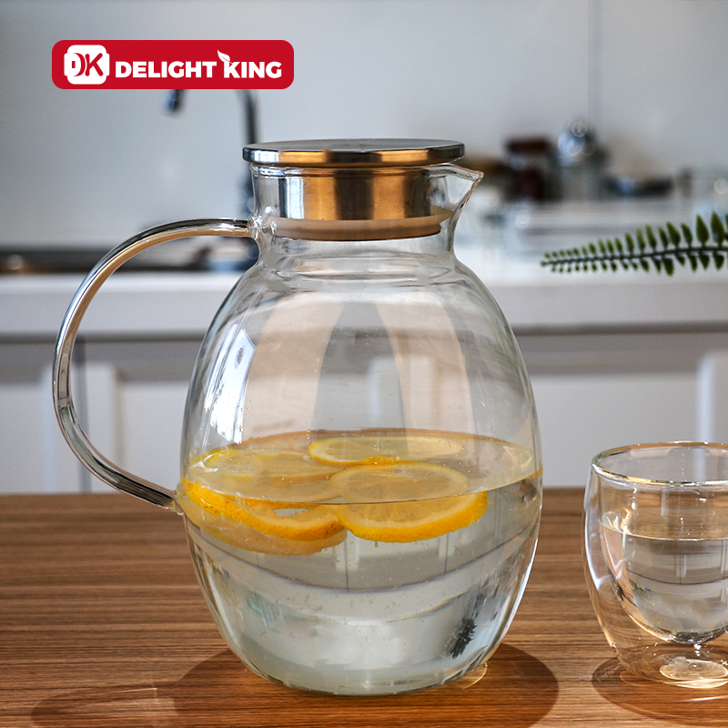 Glass water carafe with stainless steel filter lid glass water pitcher juice
