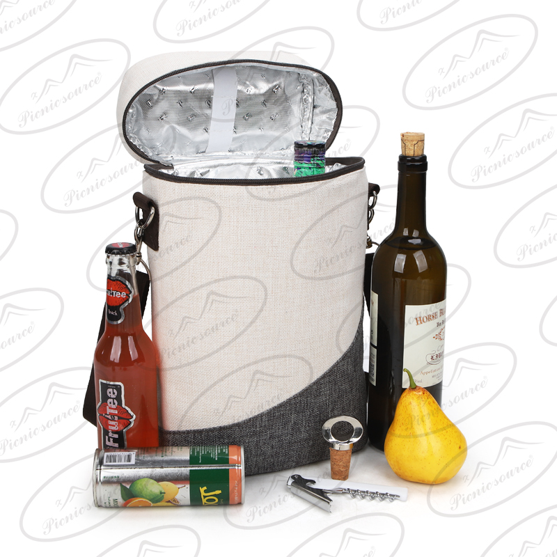 Imitation linen polyester Sling wine bag for 2 bottles，cooler bag,picnic bag