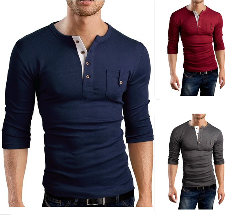 custom logo button design men's polo full sleeve men's color matching T-shirt