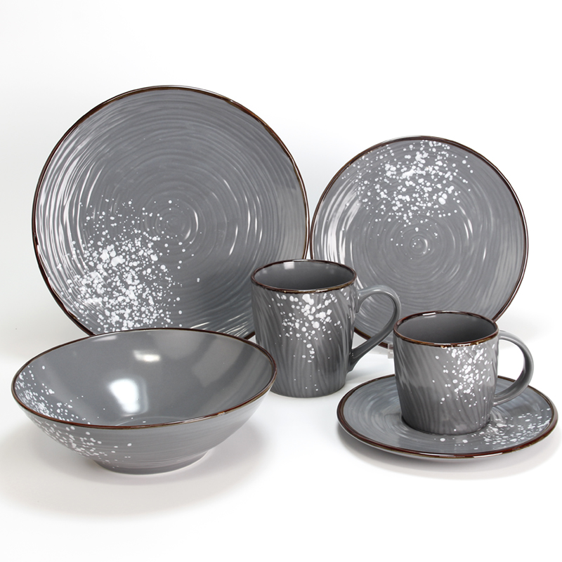Gray Dinnerware Set ,Kitchen Plates, Bowl, Mug,Cup and Saucer