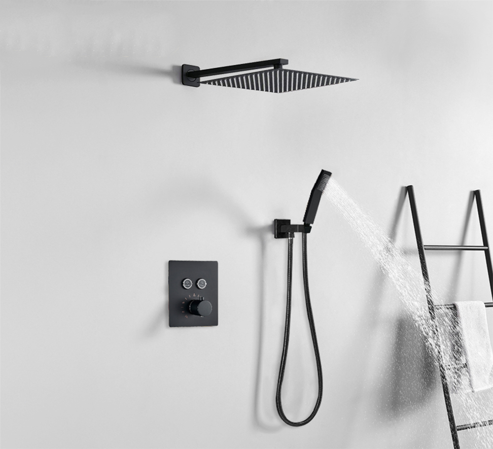 Matte Black Thermostatic Shower Faucets Set Touch Control 2 and 3 way Shower Mixer Rain Waterfall Shower System Bath Shower Kit