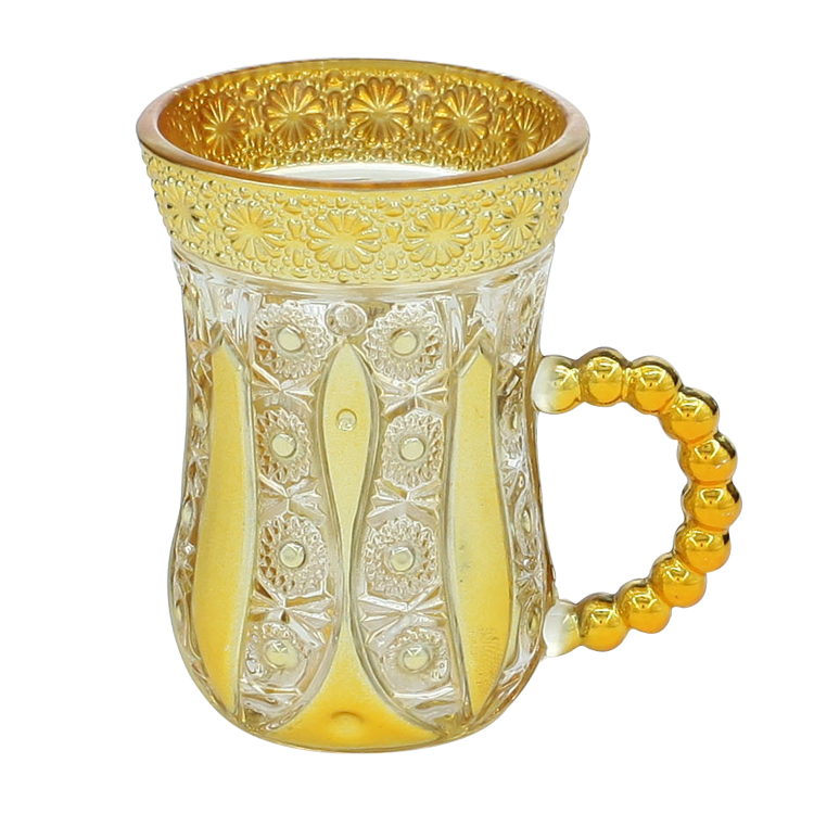 Glass Water Tea Cups With electric Gold And Silver Designs Premium Gift Choice For Eid holidays Home And Party glass tea cup