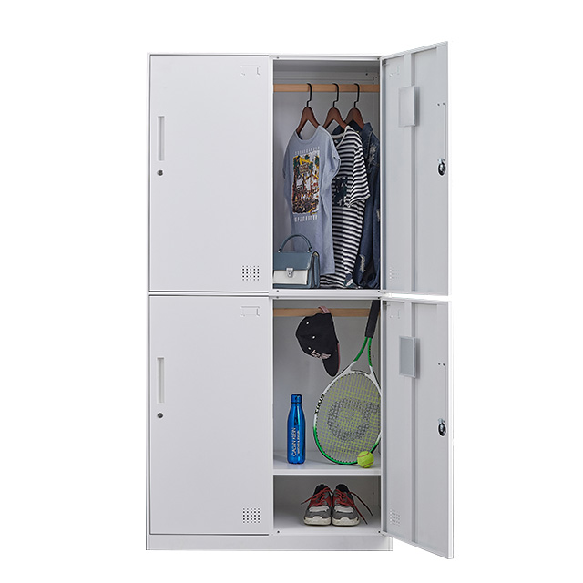 Office furniture easy assemble multicolor hostel gym dressing room iron 4 doors steel storage cupboard for clothes