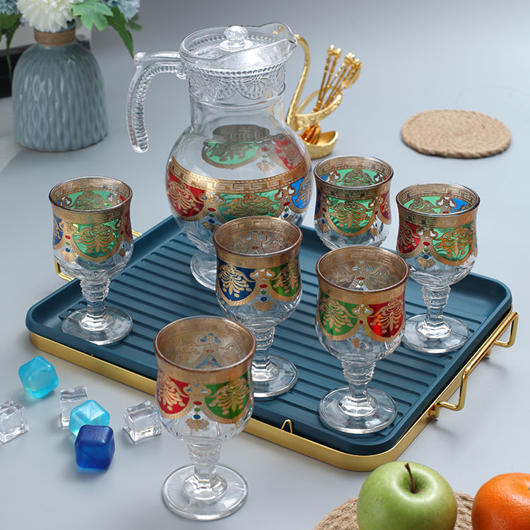 Factory Wholesale Glass Drinkware Drinking Water Jug Set 7pcs Glassware With Cups Tumbler Stemware
