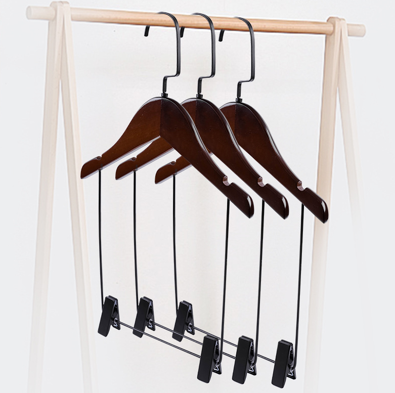 Wooden body hanger with clips