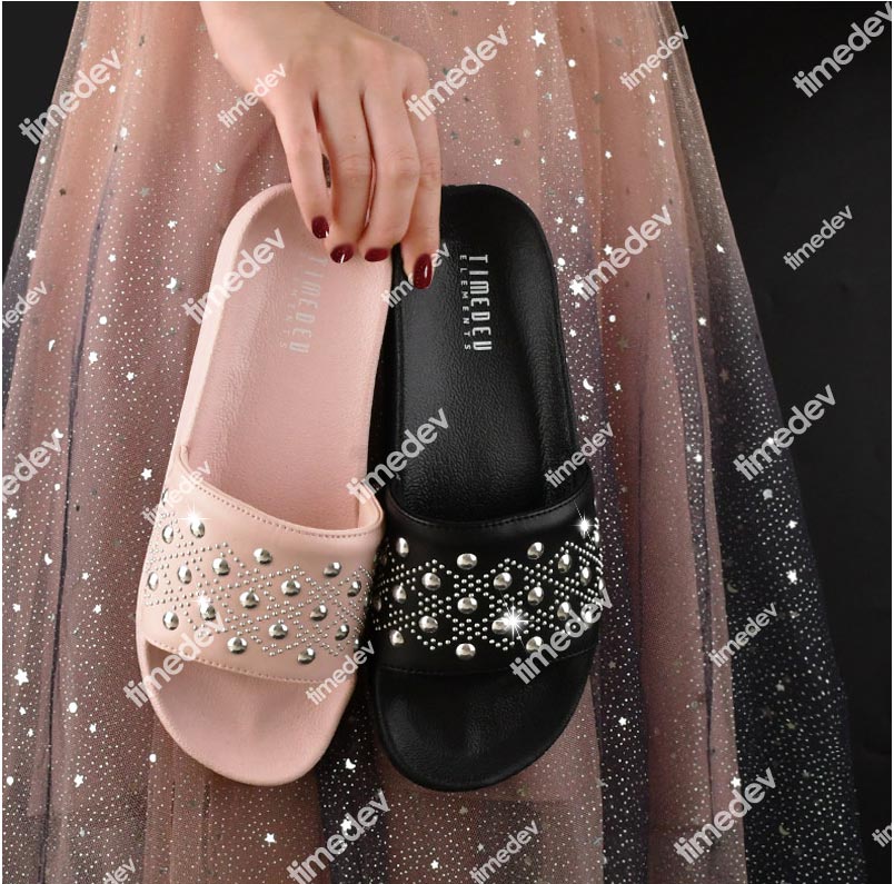 000-Timedev Ladies Fashion PU with silver metal studs Injection Slipper Slide