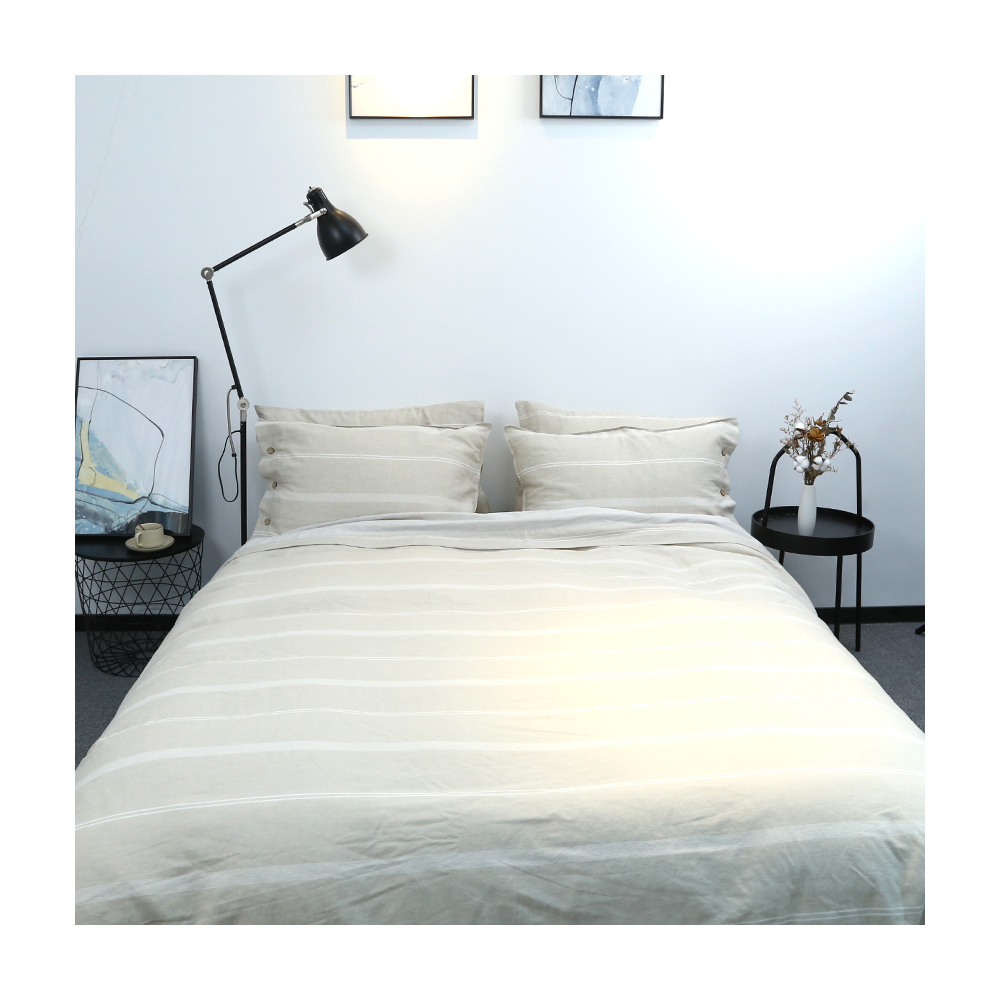 High Quality French Flax Linen White Stripes Duvet Cover Bedding Set Linen Sheets For Home