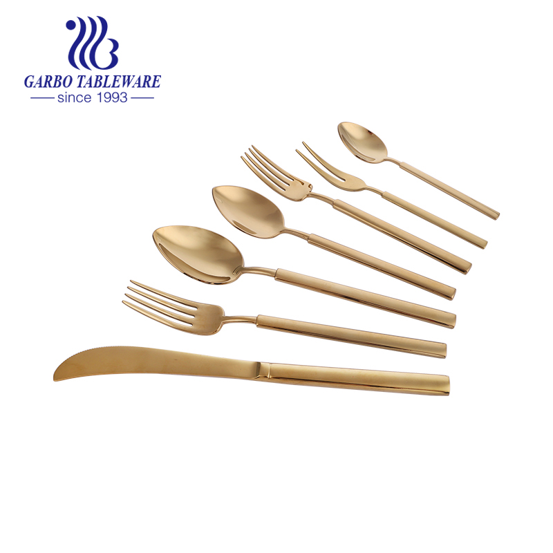 Custom unique design matte polish elegant luxury SS304 golden flatware set