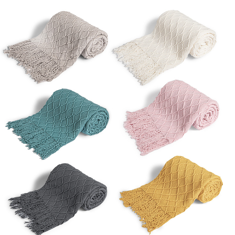 Nordic Knitted Blanket Soild Color Sofa Throw Blanket With Tassels Travel TV Nap Blankets Air Condition Blankets Bed Decorative