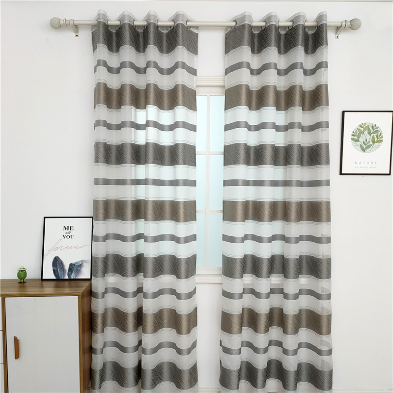 H21037Jacquard Sheer Curtains Stripe Yarn Dyed Sheer Curtains 100% polyester,GRS curtain