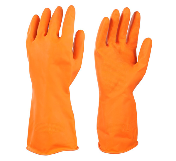 Xingli orange flocklined household latex gloves