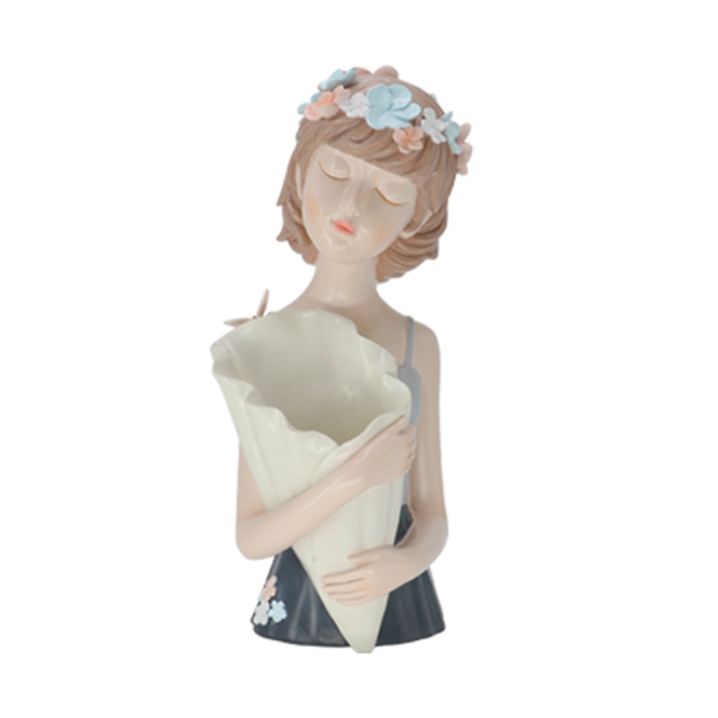 Fashion Resin flower Girl Figurine with a vase statue for Girl's Room or Home Decoration