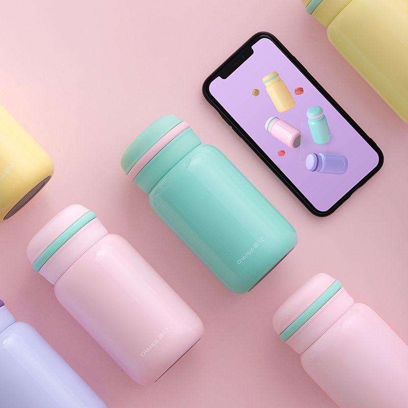 340ml stainless steel vacuum-insulated water bottle thermos water bottle of macarons color