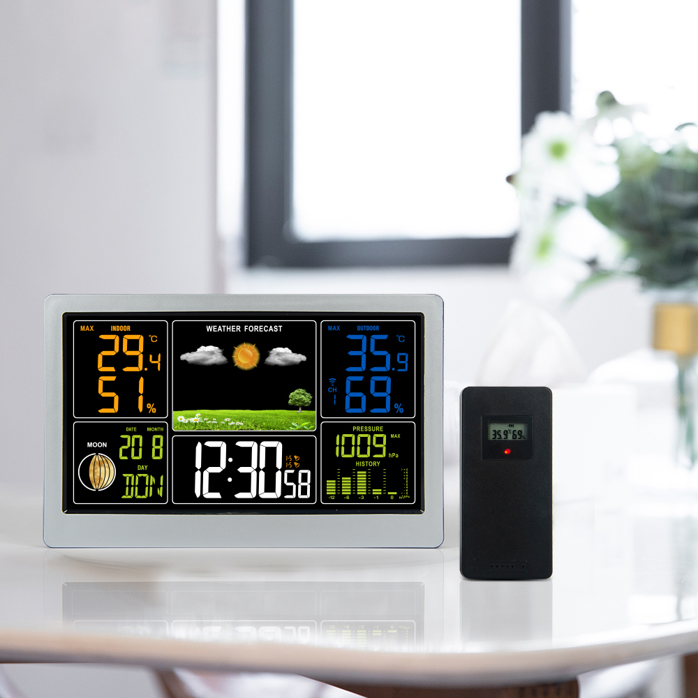 2021 Hot Selling Evertop Digital Color Forecast Barometer Wireless Indoor Outdoor Thermometer Weather Forecast Weather Clock
