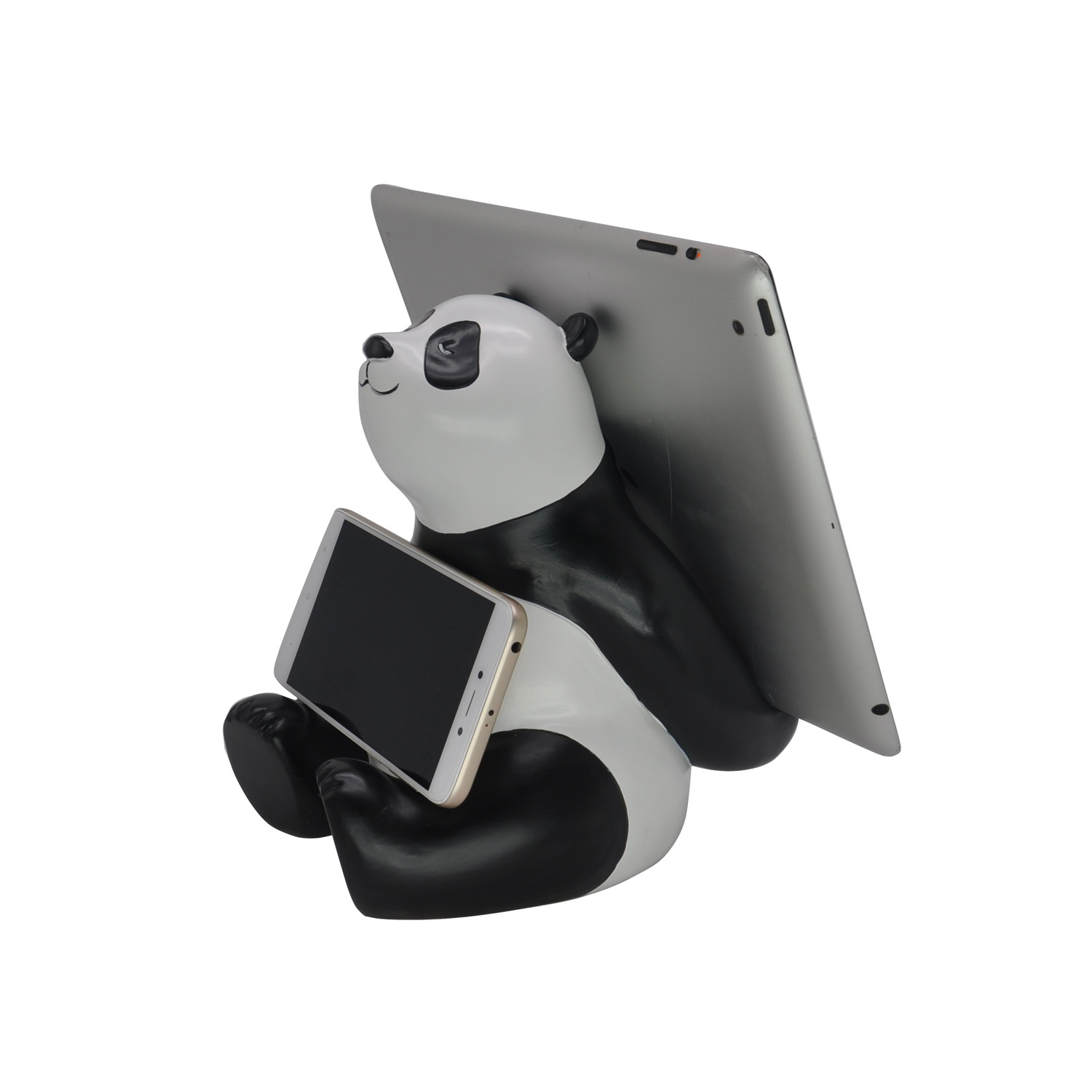 Wholesale Polyresin carton panda sculpture cell phone stand, ipad stand statue coin box custome for home decoration