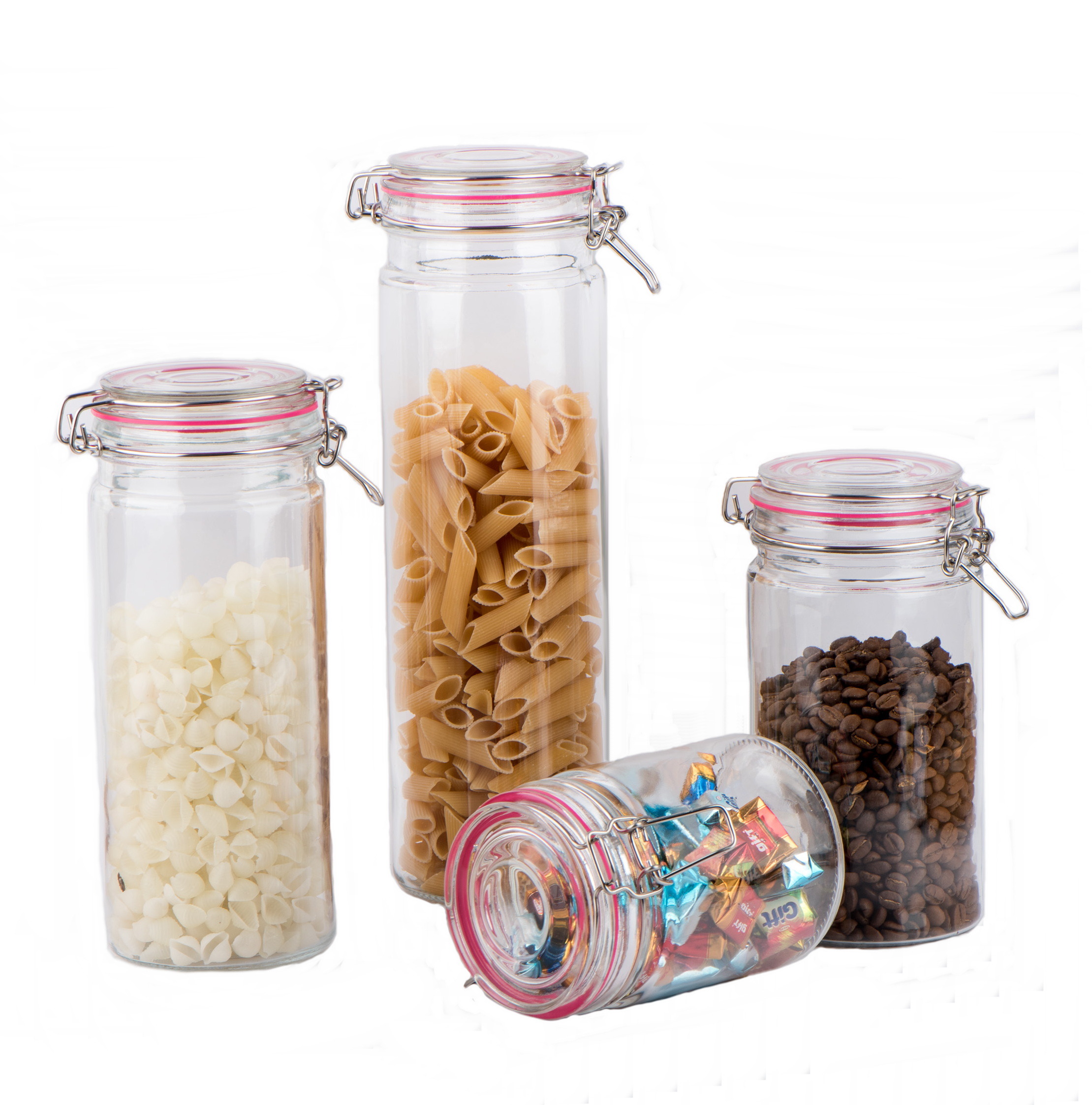 Glass food storage jar with metal clip and seal ring CCP418BL