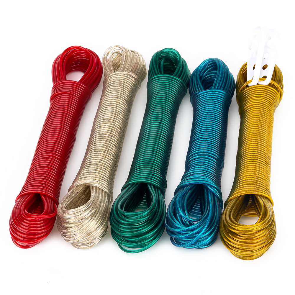 Hot selling colorful portable washing line plastic pvc wire core clothesline