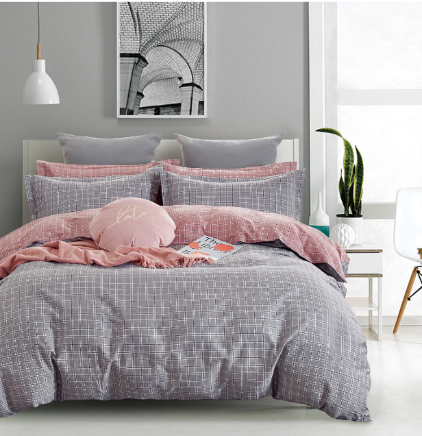 Pure color plaid 100% cotton Duvet Cover set