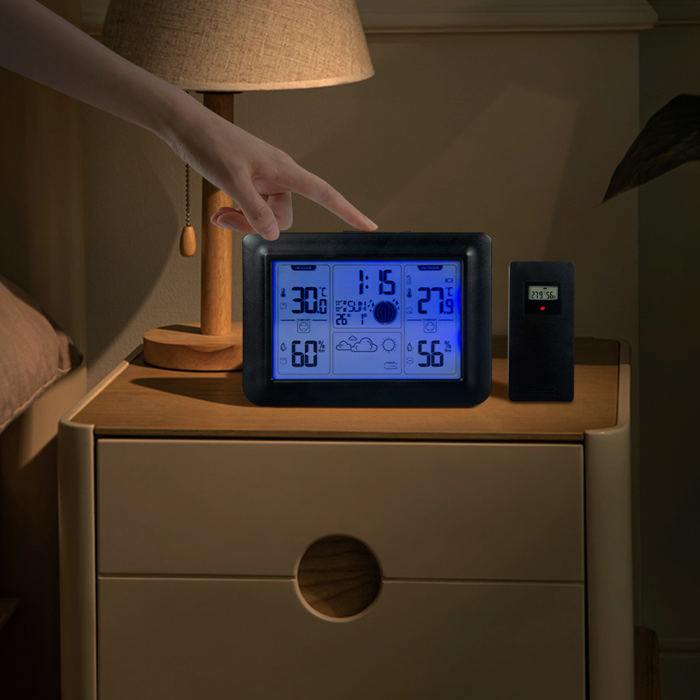 Radio Control Digital Wireless Indoor Outdoor Temperature And Humidity Barometric Weather Forecast Alarm Clock