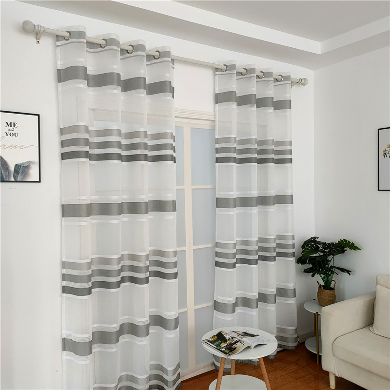 DF210103L Sheer Striped Curtains for Bedroom/Living Room Horizontal Striped Curtains Voile Grommet Top