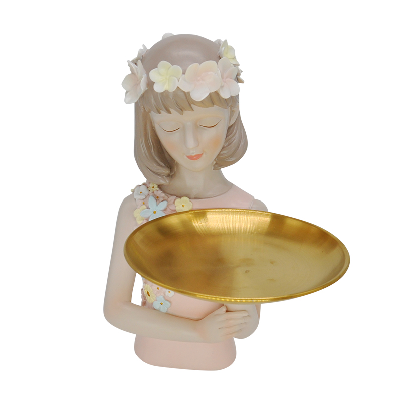 Fashion Resin flower Lady statue with a plate sculpture for Girl's Room or Home Decoration