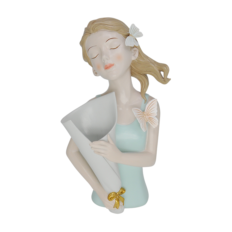 Modern Resin Butterfly Girl Figurine with flower vase statue for Girl's Room or Home Decoration