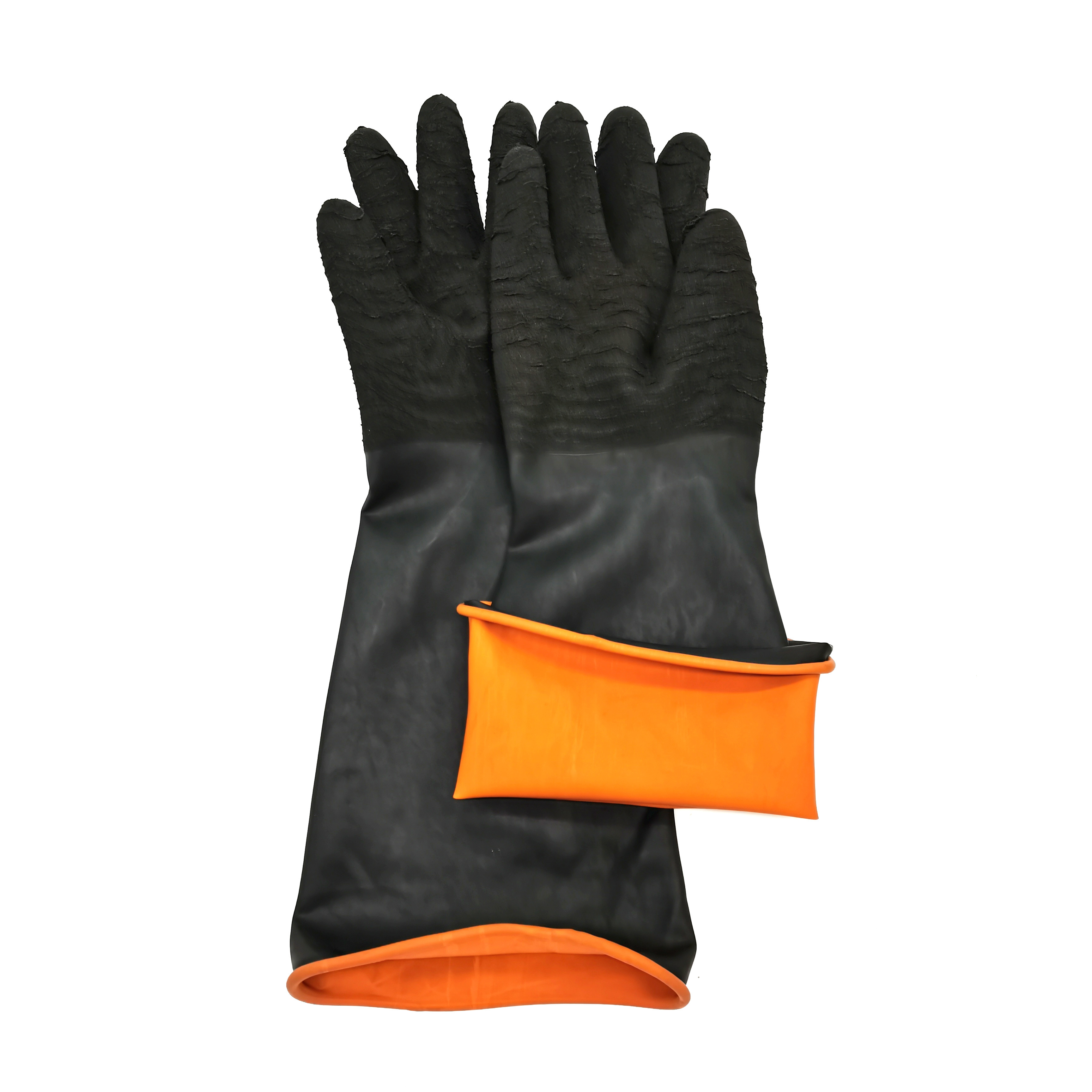 55cm 21.5" inch wrinkle Grip Black Chemical Resistance Heavy Duty Work Industrial Rubber Glove