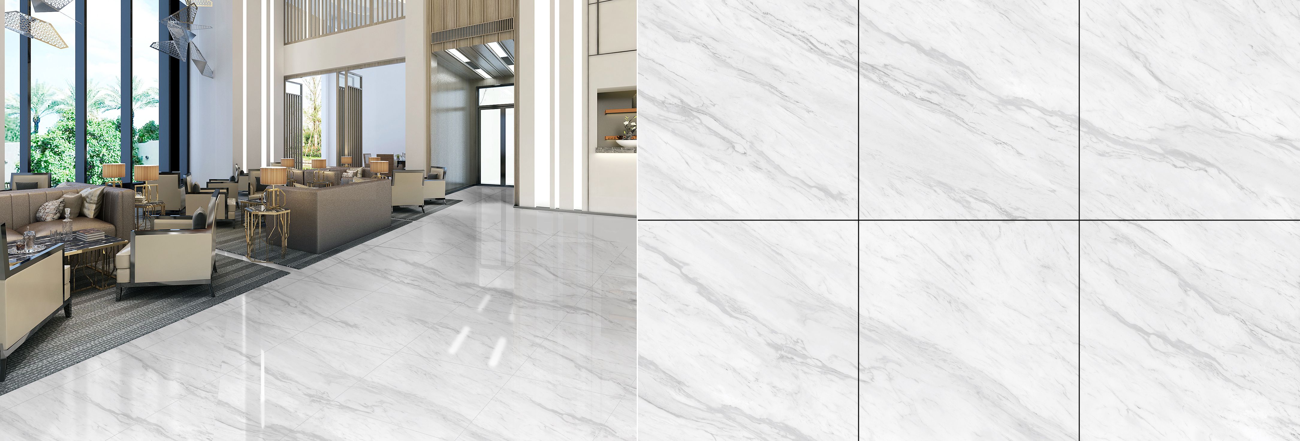 Polished glazed porcelain tiles