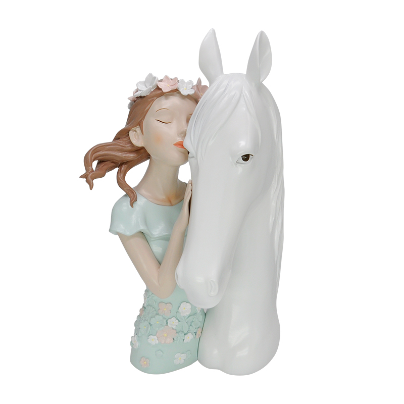 Polyresin art supply beautiful lady sculpture Ornament with a horse shape vase home decoration
