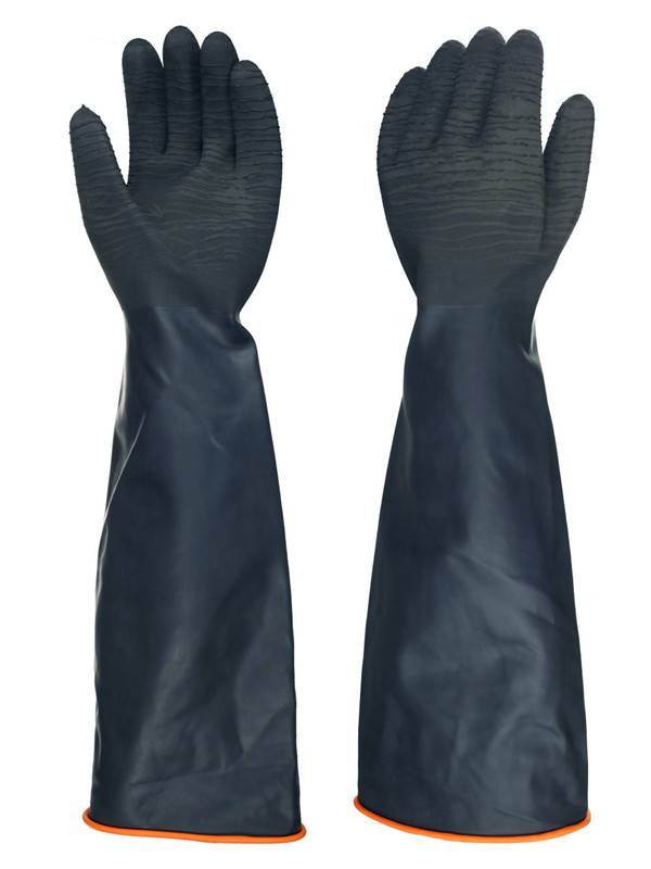 55cm 21.5" inch Crinkle Grip Black Chemical Resistance Heavy Duty Work Industrial Rubber Glove