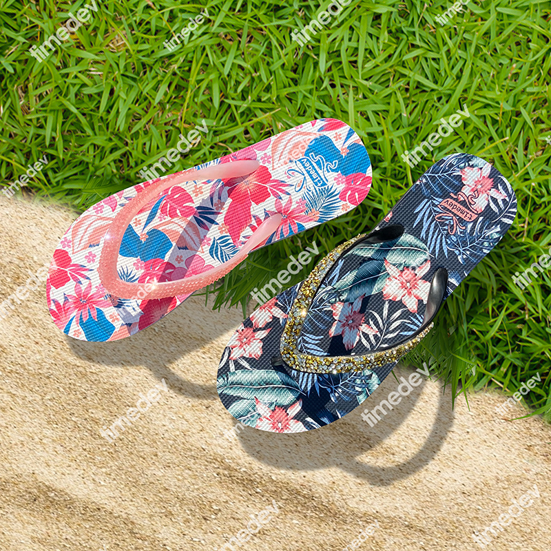 000-Timedev Women's Flower Print Shining PE Slipper Flip Flop