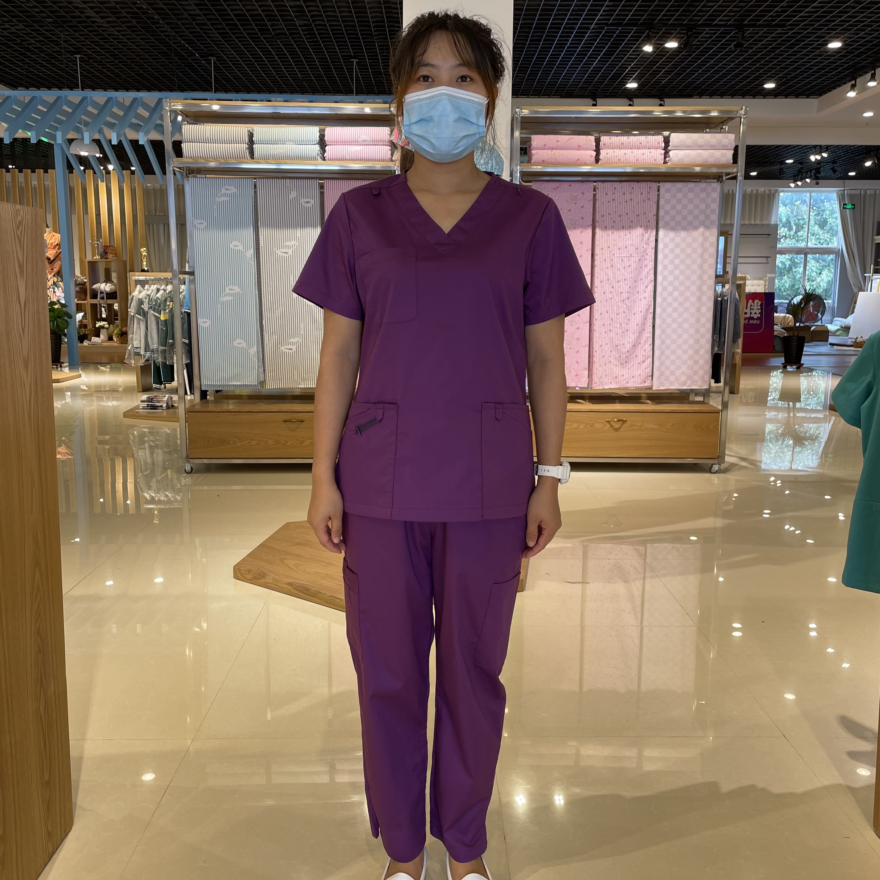 comfortable soft polycotton spandex medical scrub set