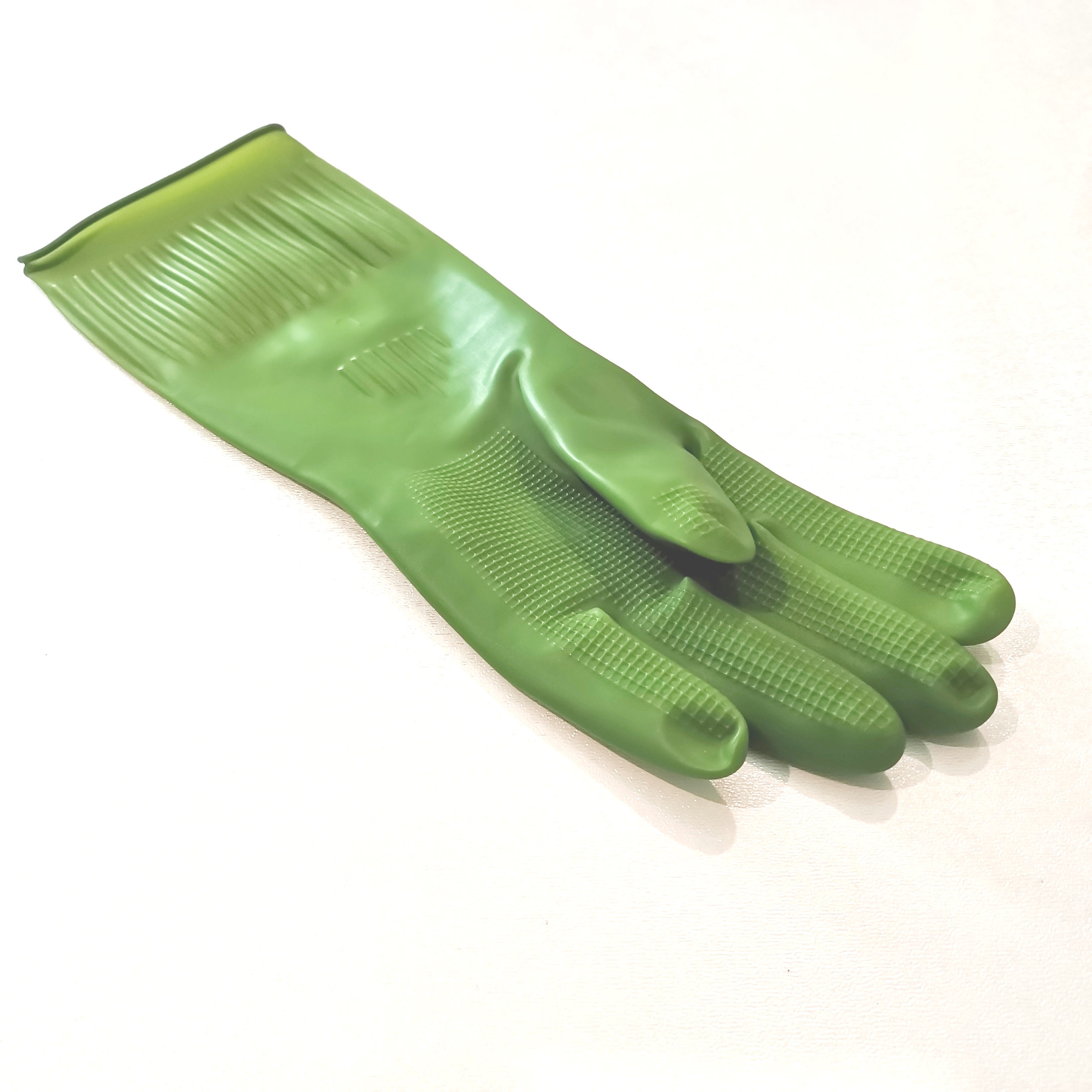 38cm Xingli Green color unlined long household latex gloves