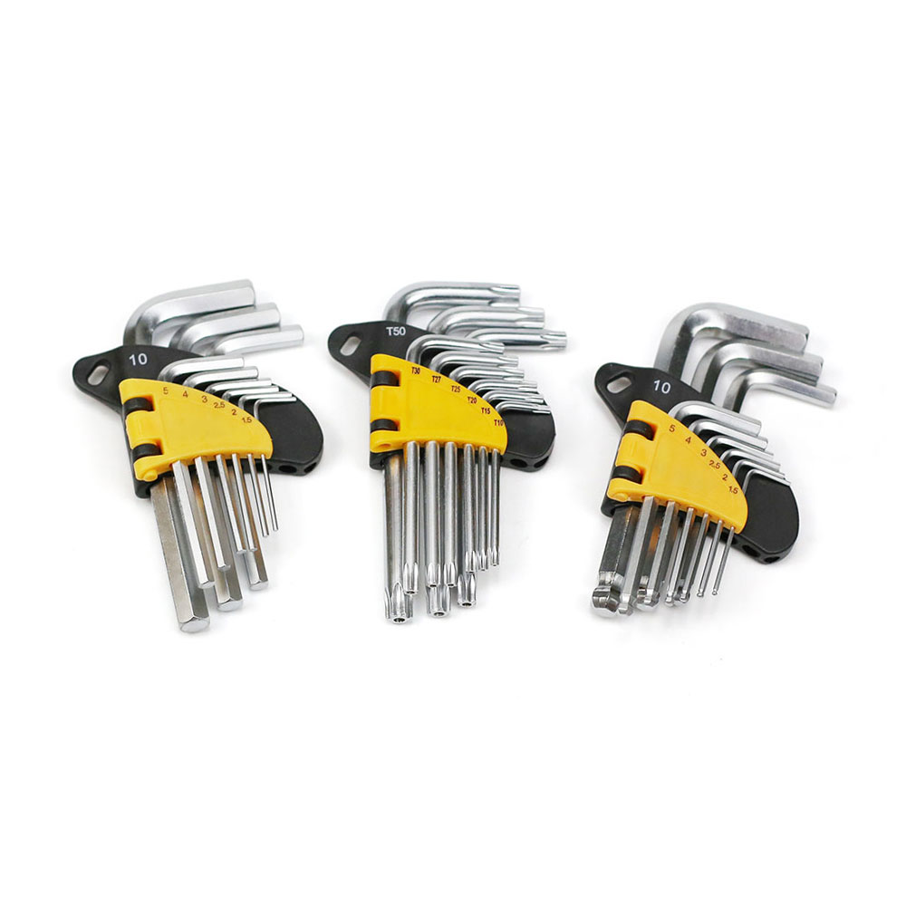 9pcs standard length short allen key set with double color plastic clip