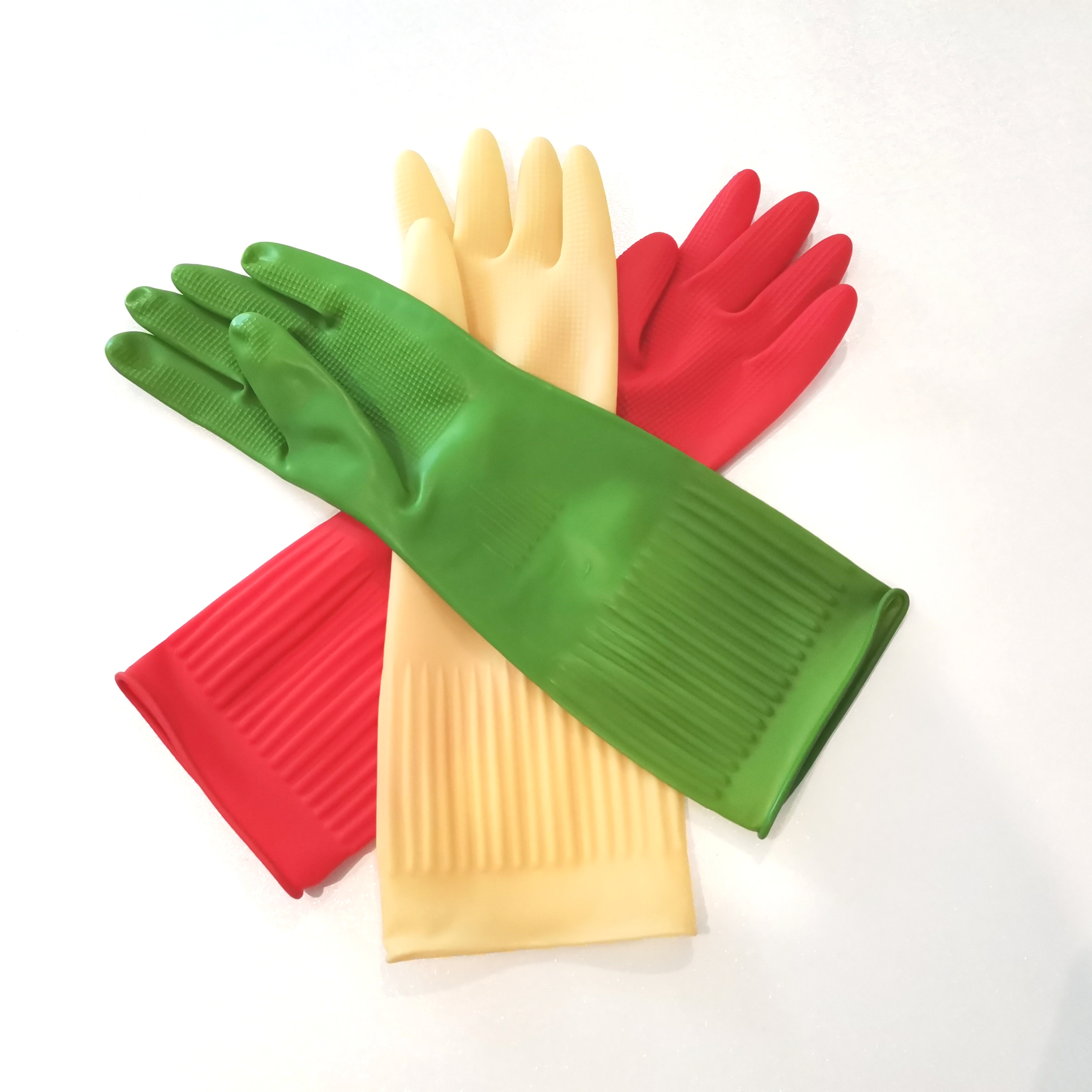 38cm Xingli Green color unlined long household latex gloves