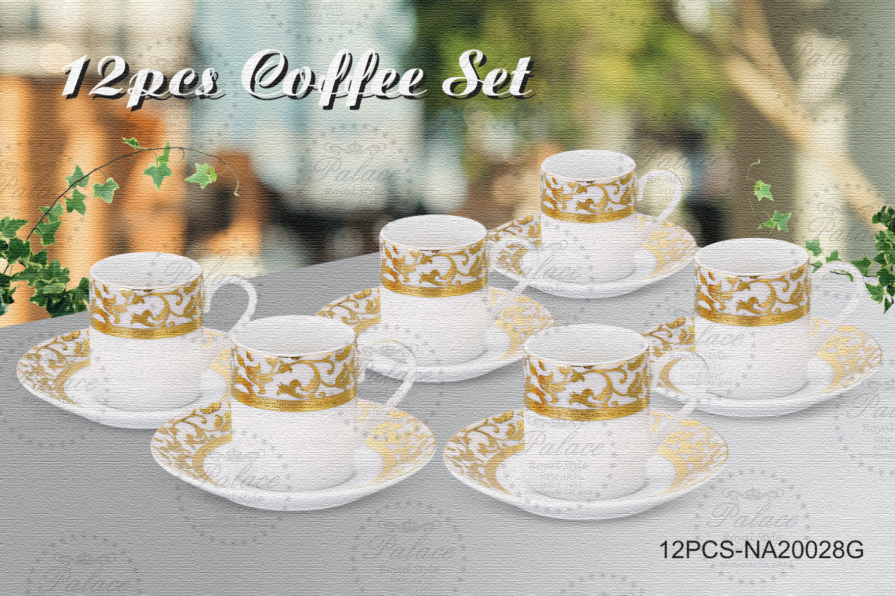 Embossed Gold New Bone China 12pcs Coffee Set
